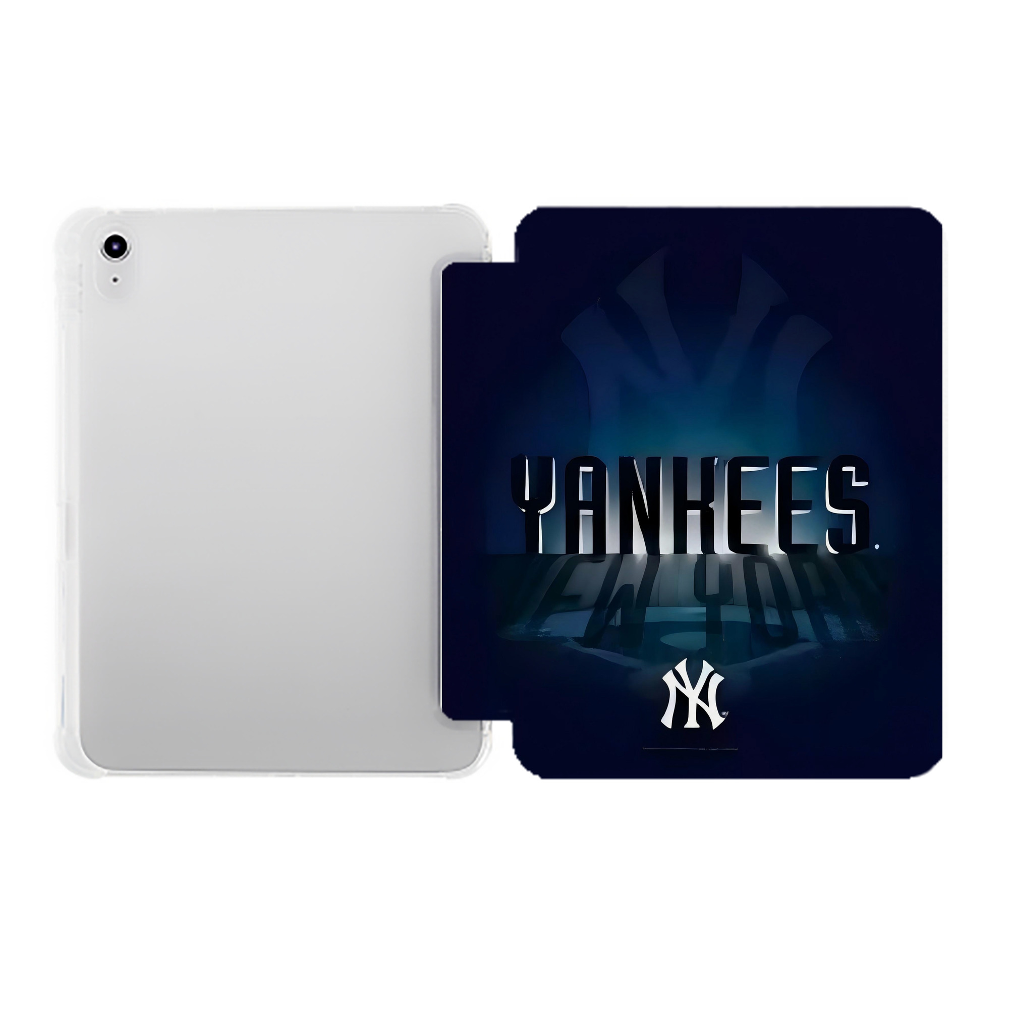 New York Yankees 160 Premium Tri-Fold PU Leather & Silicone IPad Case With Pencil Slot – Fits 9.5,10.5,10.9 – Adjustable Stand, Slim, Protective